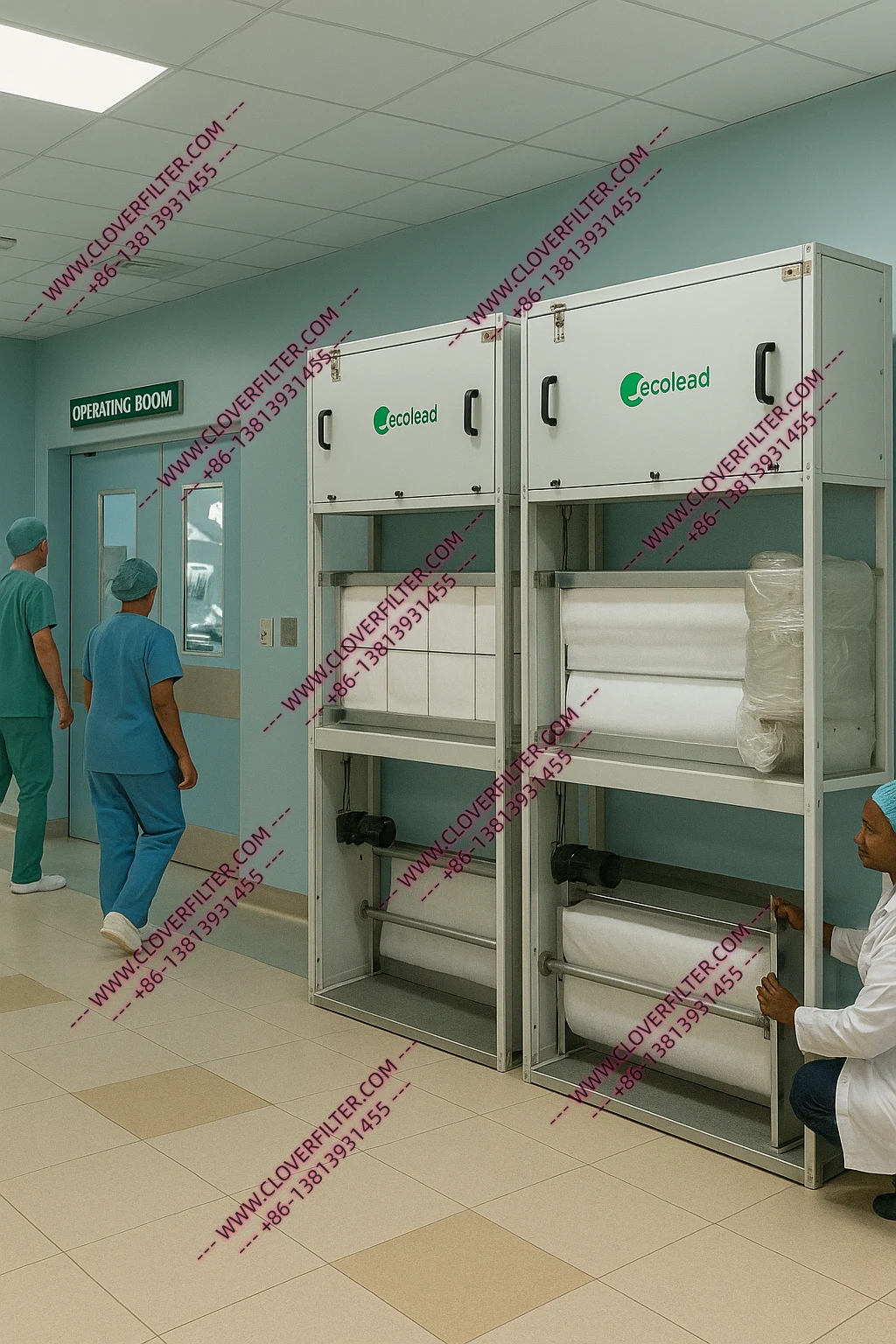 Filtros de Aire Automáticos de Tipo Enrollable para Hospitales y Quirófanos — Pre-Filtración Inteligente para Sistemas de Aire Limpio con HEPA y Presión Positiva